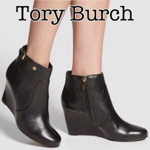 Tory Burch Black Milan Wedge Booties Size 8